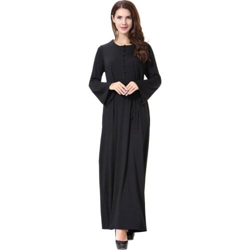 Abaya Dress Muslim Women Girls Maxi Jalabiya Islamic Women Plain Black Robe Kaftan Simple Style with Belt