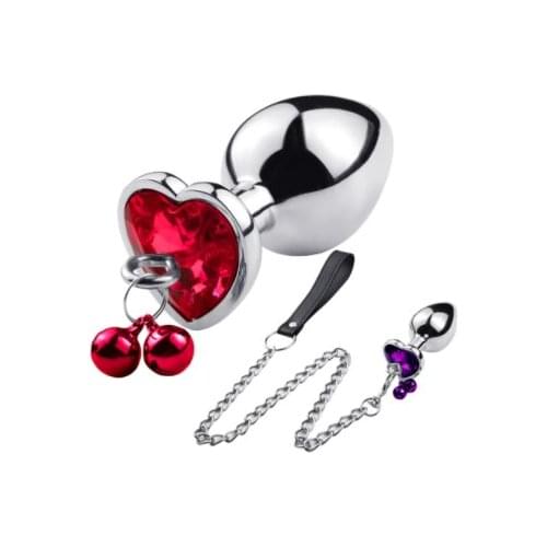 Leash Chain Anal Plug With Bell Adult BDSM Games Stainless Steel Cryastal Heart Anal Sex Butt Plug Stimulstor Sex Toys For Women