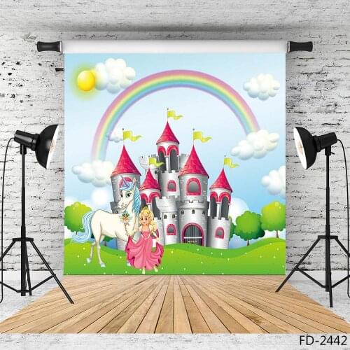 Castle Unicorn Rainbow Vinyl Cloth Photography Background for Photo Studio Children Baby Birthday Party Backdrop Photo Shootings