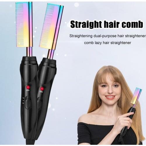 2 in 1 Heating Comb Straightener Curler Electric Hot Comb Flat Iron Hair Straightening Curling Brush Hair Straight Styler
