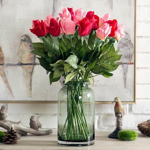 20pcs/lot Wedding Decoration Real Touch Red/White/Pink Silk Rose Plastic Artificial Flowers Branch Hotel Home Table Art Decor