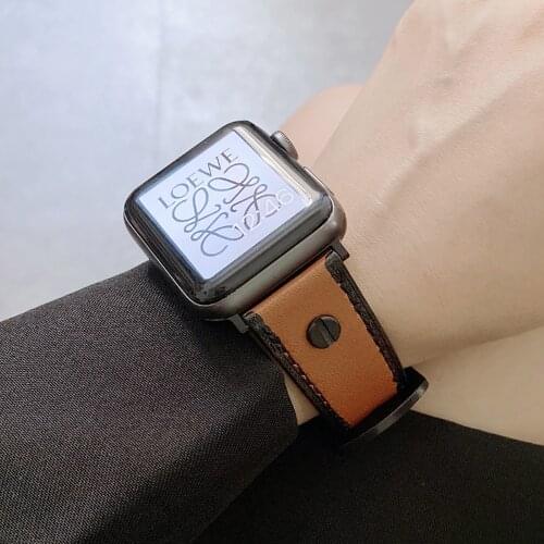 Watch Bracelet for Apple Watch Series se iWatch Series 6 5 4 3 Strap Rivet Genuine Leather Watchband Replacement Band 44/40mm