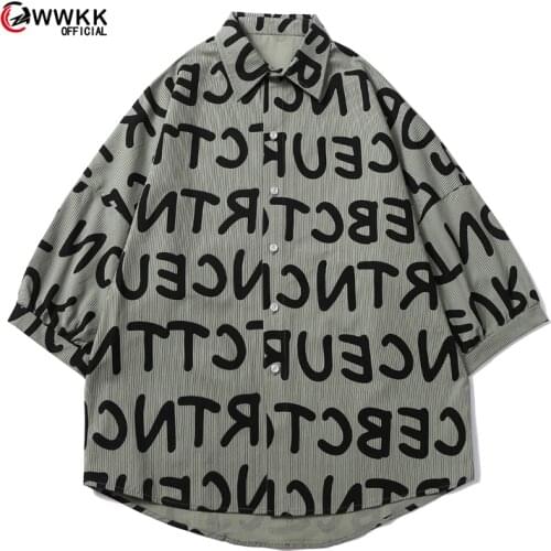 WWKK Men Harajuku Japan Style Short Sleeve Shirts 2021 Summer Mens Streetwear Korean Button Up Shirt Male Vintage Blouses