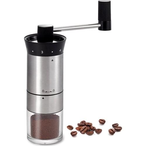 LHS Stainless Steel Manual Coffee Grinder Portable Hand Crank Mill with 5 Available Grind Size Easy to Clean Kitchen Tools