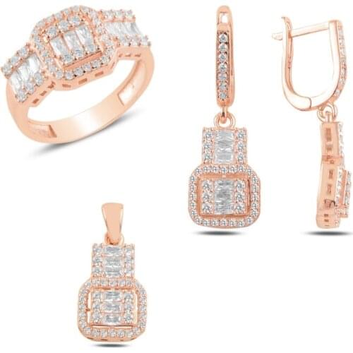 Silver 925 Sterling Baget Zircon Engagement Set