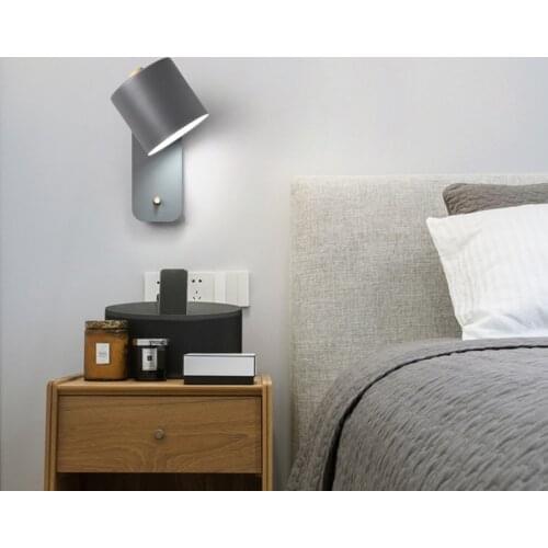 Modern Nordic Bedside Wall Lamp With Switch & E27 Bulb Rotatable Iron LED Wall Lights For Bedroom Hotel Room Decoration Sconces