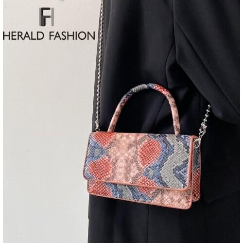 Retro Serpentine PU Leather Crossbody Bags For Women 2021 Chain Female Shoulder Handbags Mini Purses Travel Cross Body Bag