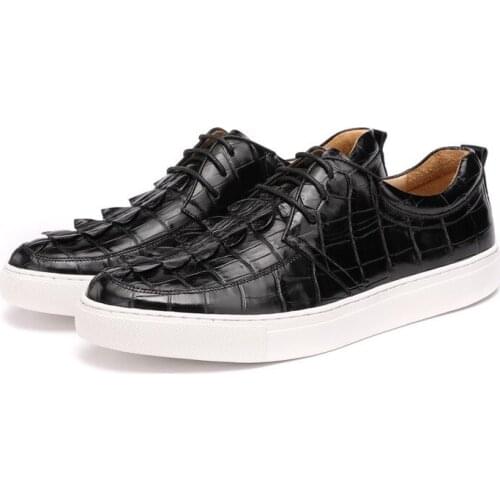 Casual Designer Authentic Crocodile Skin Mens Brown Board Shoes Genuine Real True Alligator Leather Male Lace-up Walking Flats