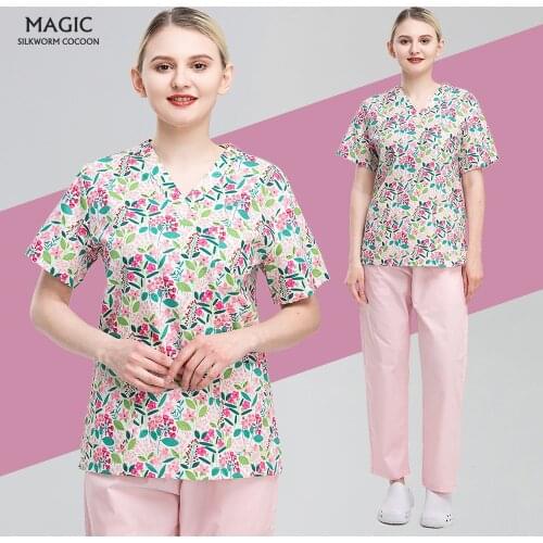 Unisex New Print Design Cotton Tops Pet Workwear Scrubs Uniforms Lab Clothes Spa Beauty Salon Work Medical Doctor Nurse Clothes