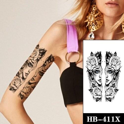 Temporary Tattoo Stickers Sexy Rose Flower Blue Eyes Jewelry Split Mask Fake Tatto Waterproof Tatoo Leg Arm Large Size for Women