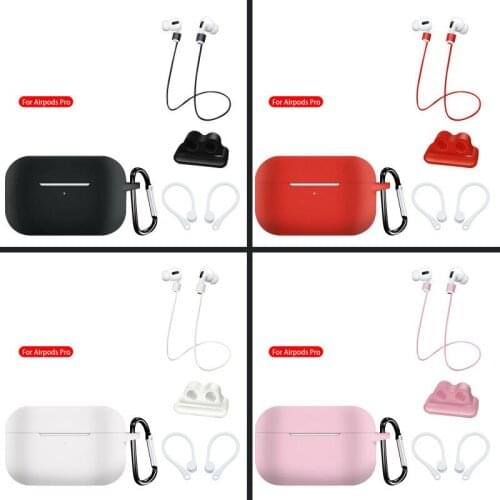 Protective Cover for AirPods Pro Case5 in 1 Silicone Accessories Set Protective Cover Visible Front LED Case with Keychain