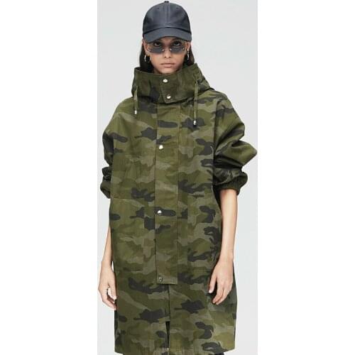 Windbreaker European American Womens New Autumn Women Windbreaker Short-Height Mid-Length Loose Hooded Casual Windbreaker Coat