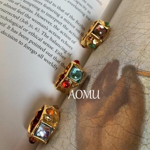 AOMU 2020 Vintage Fairy Friends Colorful Crystal Rhineston Metalic Fashion Finger Rings Korea Hit Rings for Women Girl Party