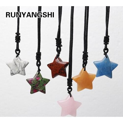 1PC Natural Crystal Star crafts Necklaces Reiki Stone Mineral Rose Quartz Pendant Necklaces Healing gem