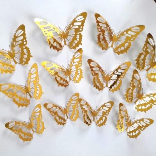 12 Pieces 3D Hollow Butterfly Wall Decals Sticker Decal Decor Art Decorations for Wedding Party Room Home Decor