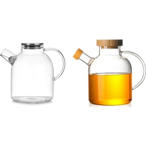 1600Ml Water Pitcher, Resistant Transparent Glass Kettle Teapot & 650Ml Olive Oil Dispenser Bottle Horn Mouth Oil Pot