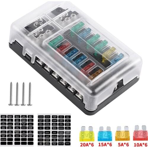 Plastic Cover 6 Ways 12 Ways Blade Fuse Block 12V 32V Fuse Box Holder M5 Stud With LED Indicator Light For Auto Car Marine