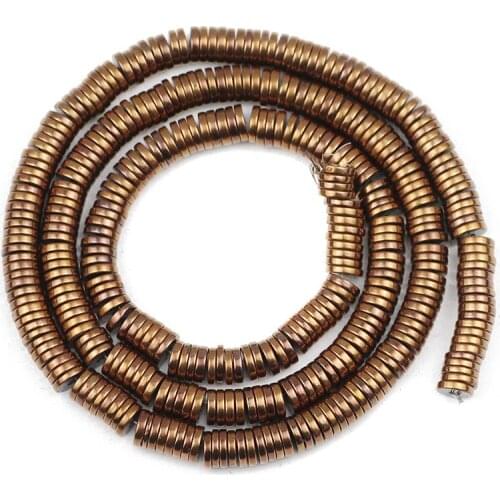 3/4/6/8MM Copper Flat Round Coin Hematite Natural Stone Handmade Loose Beads For Trendy Jewelry Making DIY Bracelet Accessories