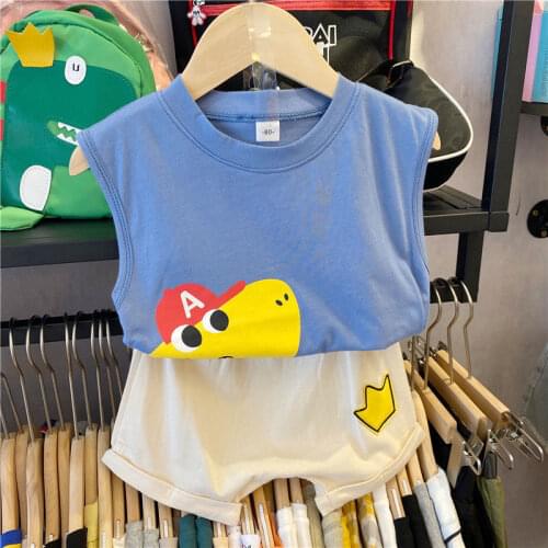 Baby boy summer suit 2021 new boy cotton dinosaur vest shorts western style two-piece comfortable Korean version