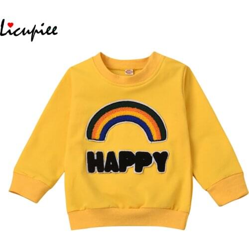 Childrens Sweater Infants Fleece Rainbow Pattern Crew Neck Long Sleeve Pullover Thread Knitted Hem Clothes Toddlers 1-5 Years