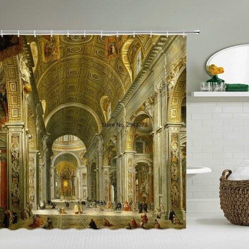 European Retro Rock Arch Printed 3d Bath Curtains Waterproof Shower Curtains With Hooks Bathroom Curtain Washable Cloth or Mat