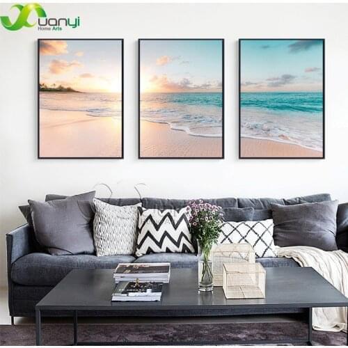 3 Panel Canvas Art Sunset Seascape Painting Sea Wave Picture For Bed Room Home Decor Sea View Wall Art Canvas Prints Unframed
