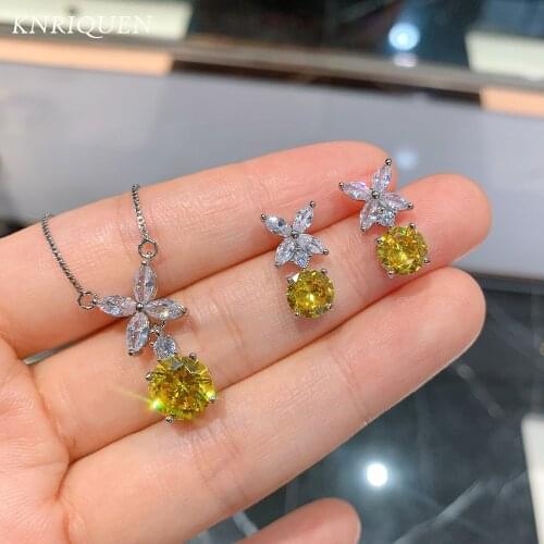 Romantic 925 Sterling Silver High Carbon Diamonds Topaz Pendant Necklace Earrings for Women Wedding Fine Jewelry Set Girls Gift