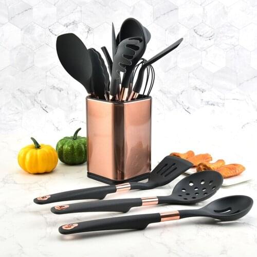 Kitchen Silicone Kitchenware Set 13-piece Cooking Shovel Spoon Set Kitchen Utensils Full Kitchenware Storage Bucket Cooking