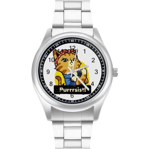 Cat Quartz Watch Stainless Design Wrist Watch Couple Home Modern Photo Wristwatch