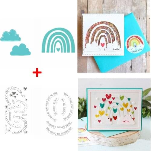 Clouds Arched Pattern Metal Cutting Dies And Clear Stamps Dot Wavy Line Words DIY Scrapbooking Craft Making Template 2020 New