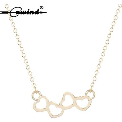 Cxwind Trendy Heart Connect Heart Necklace & Pendant for Women Link Chain Clavicle Necklaces Collar Charm Girl Statement Jewelry
