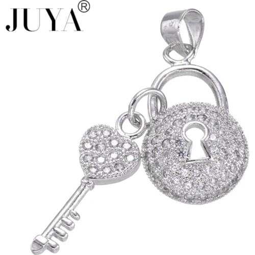 Fashion Rose Gold Locks and keys charms Pendant For Jewelry Making 5 pieces Wholesale High Quality Copper Inlaid Zircon