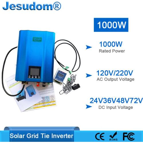 MPPT Solar Grid Tie Inverter 1000W DC24V 48V 72V 96V Pure Sine Wave Output with Limiter Sensor Power Converter Battery Discharge