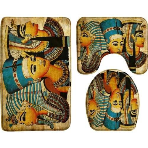 Ancient Egyptian Pharaoh Bath Mats Set Retro Mural Pattern Door Pad Ethnic Style Home Bathroom Non-slip Carpet ​Toilet Cover Mat