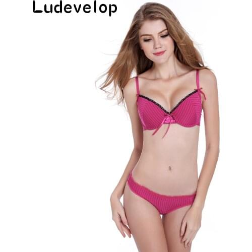 Intimates Set VS New Womens Sexy Stripe Bra Sets Lace Bra And Panty Set Bow B C D 32 34 36 38 Sexy Lingerie Brassiere Set