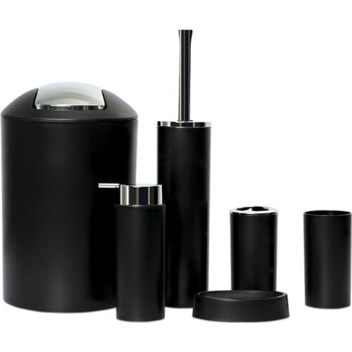 Solid Color Plastic Bathroom Storage Set Toiletries Set Hotel Bathroom Electroplating Cover Trash Can