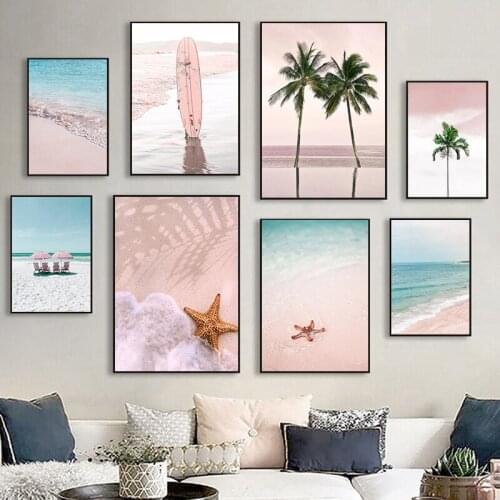 Palm Tree Surfboard Wall Art Canvas Painting Prints Nordic Beach Landscape Posters Wall Pictures for Living Room Decor TB201