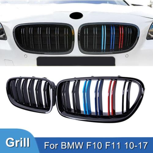 A Pair Glossy Black Dual Slat M5 Style Front Kidney Grill Grille For BMW F10 F18 5 Series 520i 523i 525i 530i 535i 2009-2016