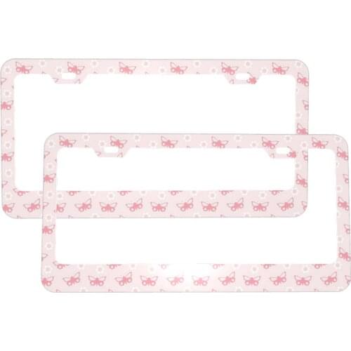 Personalized License Plate Pink Butterfly Frame Metal Aluminum Plate Cover Car Tag Holder For Women Men Auto Decoration