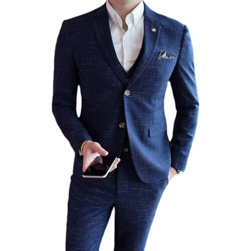Jacket + Vest + Pants ) Groom Wedding Dress High-end Brand Mens Formal Business Suit 3pces Set Stage Banquet Party Suit Male
