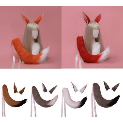 Lolita Plush Hairpin Ears Headband Tail Set Furry Hairband Cute Headpiece Anime Fancy Dress Cosplay Accessories