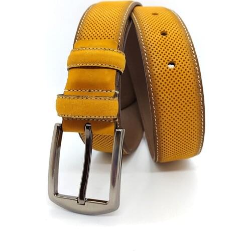 Genuine Nubuck Leather Handmade Gold Man Belt High Quality Calfskin For Pants Metal BuckleFor Casual Gift For Valentines Day