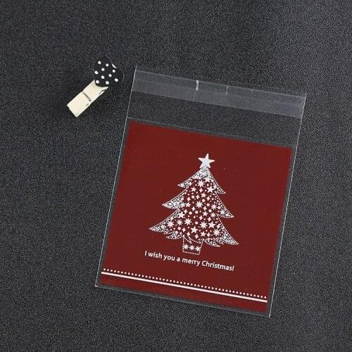 Merry Christmas! 100PCS Red Christmas Tree Cookie Packaging Bags Plastic Bag For Biscuits Christmas Candy Cake Bag 10*10CM