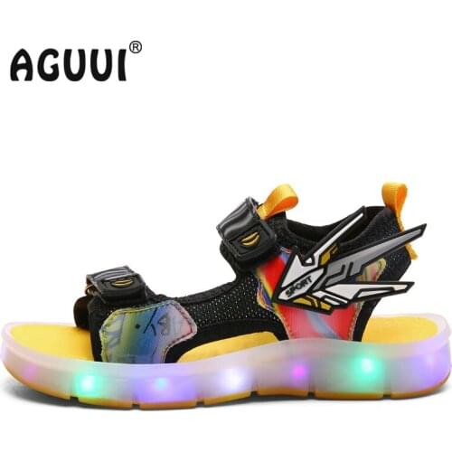 Children Sandals Summer Non-Slip LED Luminous Sandalias Boys Girls USB Charging Outdoor Beach Shoes сандали детские Size 25-37