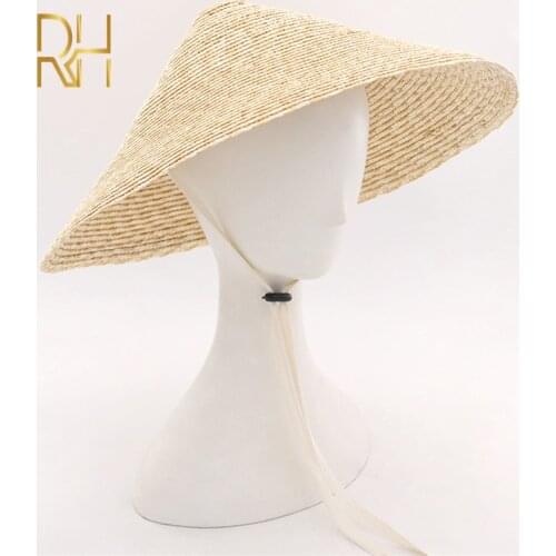 New Stylish Wholesale Coolie Wheat Straw Bamboo Cone Sun Hat Garden Farmer Fishing Cap With Windproof Rope outdoor travel hat