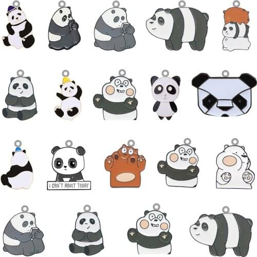 TAFREE Cute Panda Anime Pattern Acrylic Pendant Epoxy Jewelry Earring Pendant Necklace Bracelet Animation DIY Production