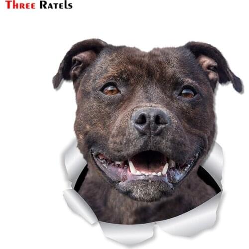 Three Ratels FTC-1055 Happy Staffie Dog American Staffordshire Terrier 3D Sticker Decals For Walls Cars Toilet Refrigerator