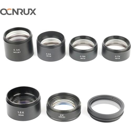 WD30 WD165 WD120 0.3X 0.5X 0.7X 0.75X 1X 1.5X 2X Trinocular Microscope Stereo Microscope Auxiliary Objective Lens Barlow Lens