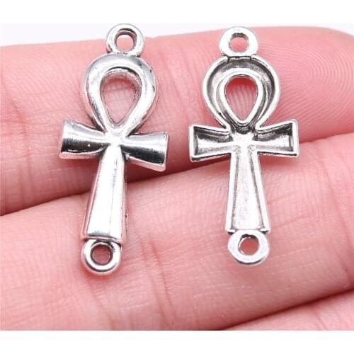 WYSIWYG 10pcs 12x30mm Ankh Cross Connector Connector Charms For Jewelry Making Antique Silver Color Jewelry Accessories