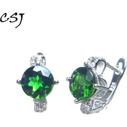 CSJ 100% Natural Chrome Diopside Earrings fine jewelry Sterling 925 Silver for Women wedding Engagment Party For Gift